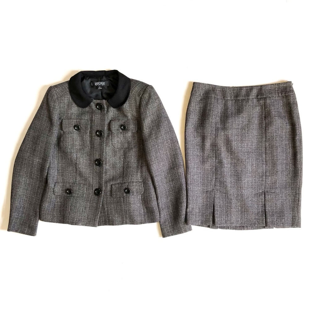 Kasper 4P Metallic Tweed 4 Petite Skirt Suit